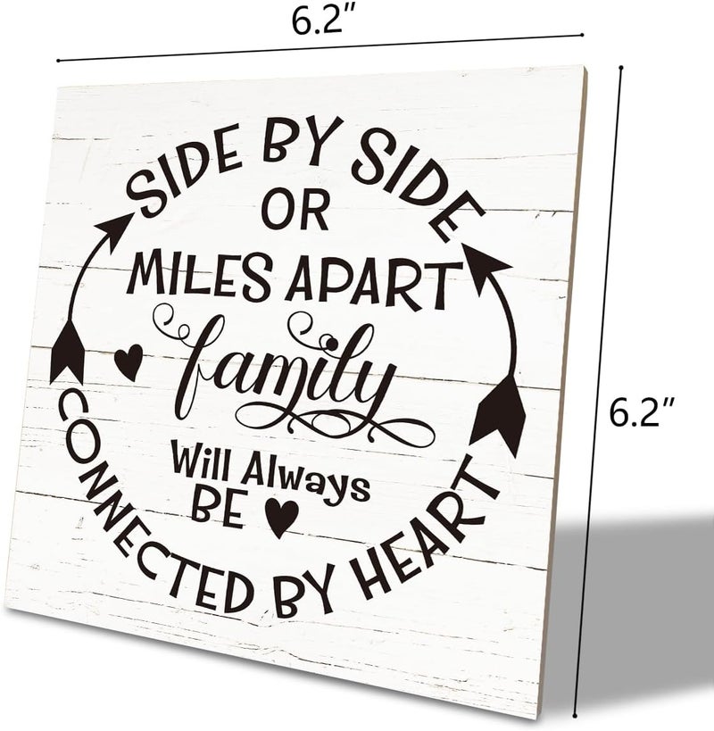 SUSZDOU Family Sign, “Side by Side or Miles Apart, Family Will Always Be Connected by Heart”, Wooden Plaque Table Art Sign 6.2x6.2 Inch, Farmhouse Room Decor, Long Distance Gift for Loved Ones D - Image 2